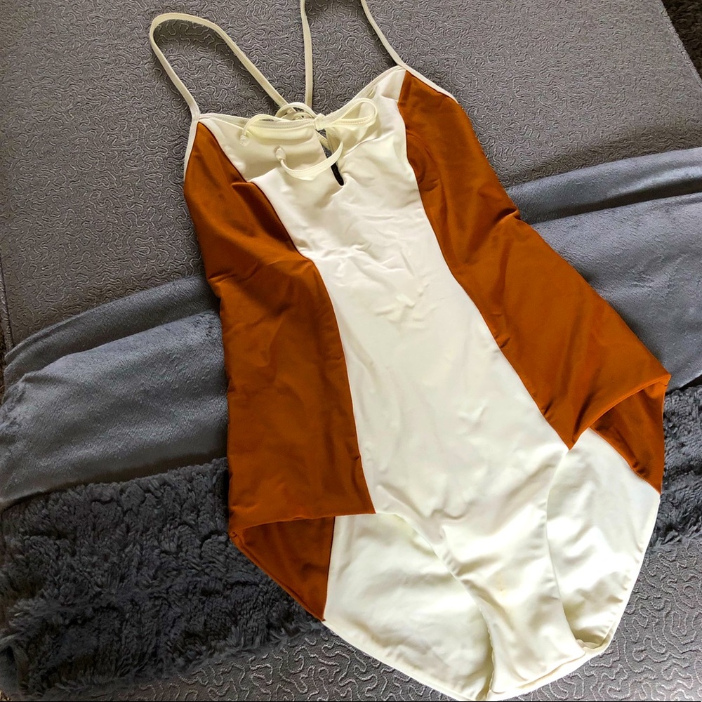 Raising Wild Cream and Brown Panel Swim Suit: M